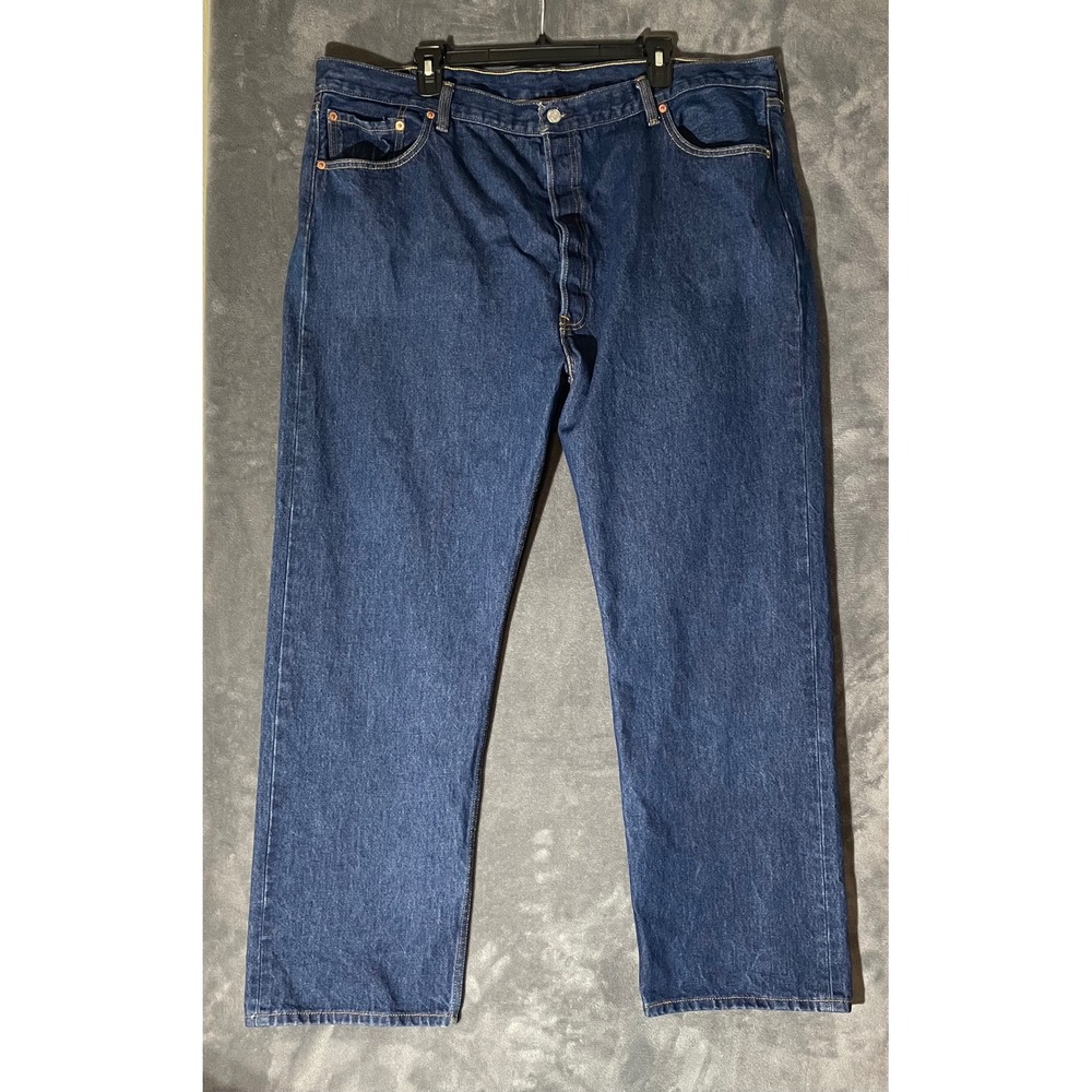 Levis 501 Original Fit Jeans Mens 46x34 Dark Wash Straight Leg Denim Indigo